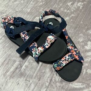 Floral Patterned Sandals with Navy Straps